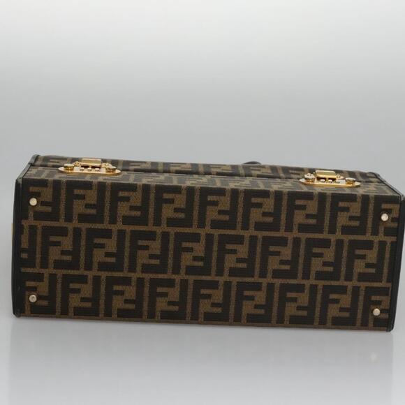 FENDI Zucca Canvas Hand Bag Brown Black Gold - Picture 9 of 14